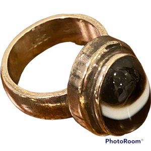 925 Sterling Silver and Black Onyx Ring (Onyx with white band)